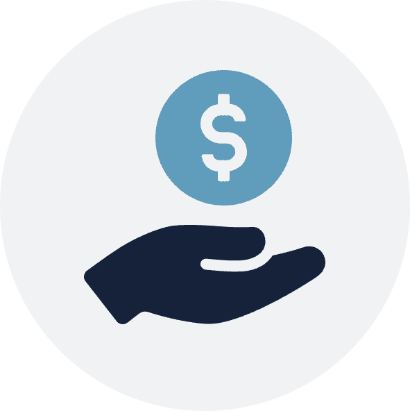 A blue circle with a white dollar sign, symbolizing co-investment, floats above a black hand silhouette on a light gray background.