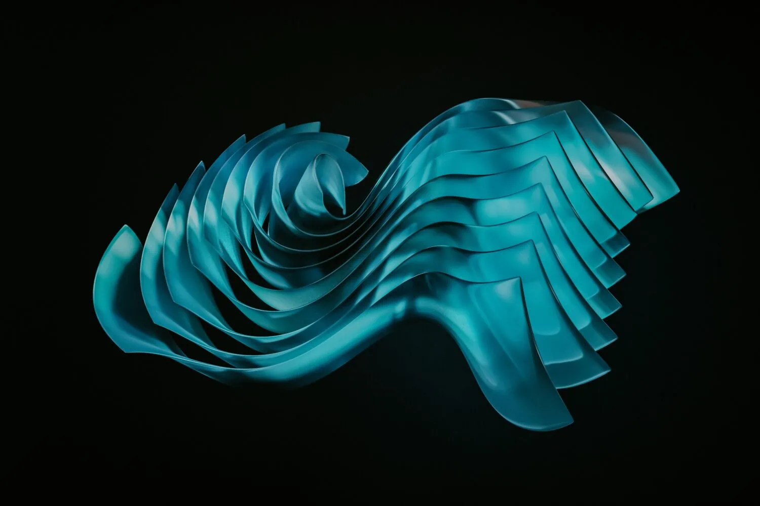 A blue, abstract, ribbon-like structure, intricately folded and layered, reminiscent of the designs showcased at the 2016 Partners Capital Annual Investor Workshop, set against a black background.